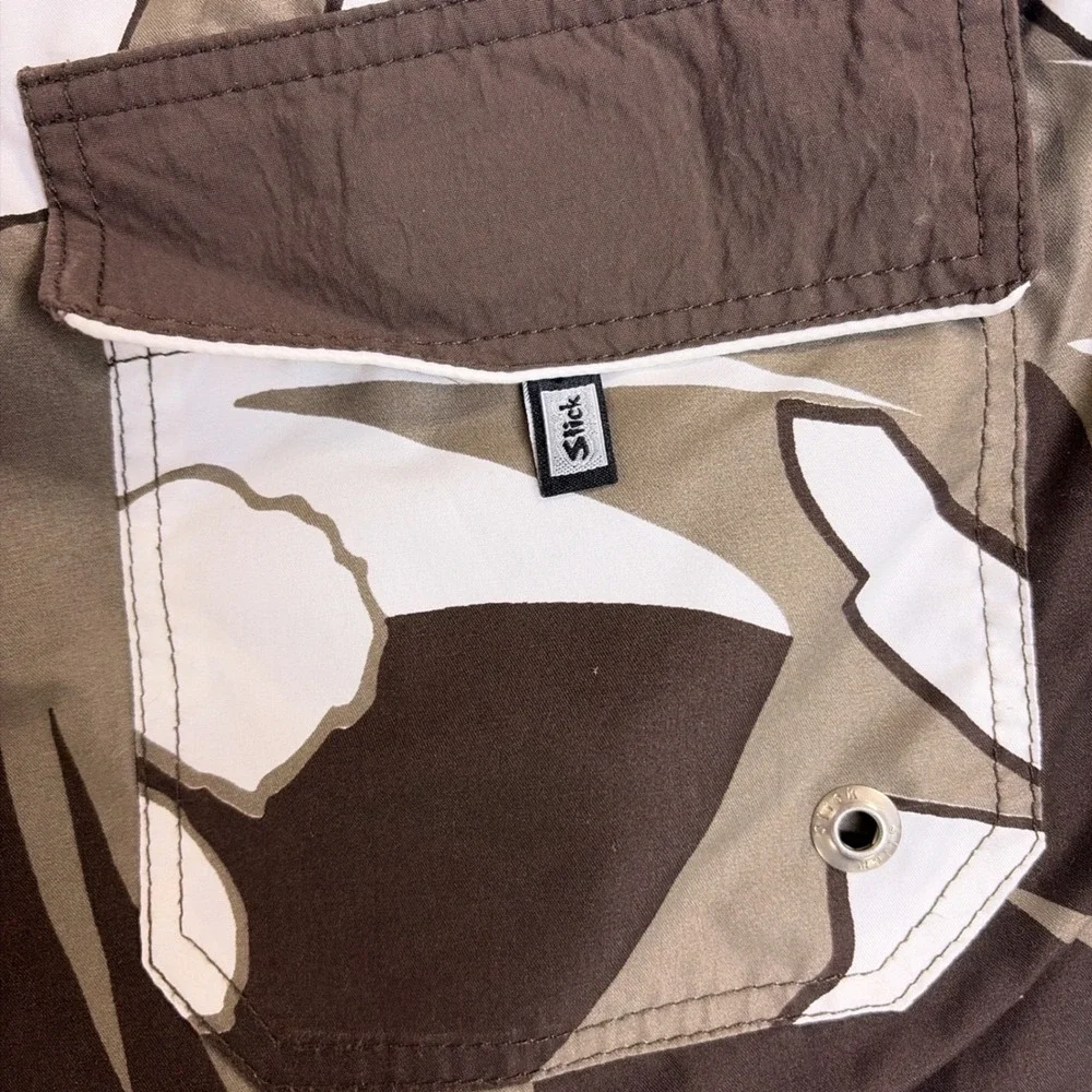 Slick Mens Tropical Floral Board Shorts Brown White Mesh Lined Swim Trunks L